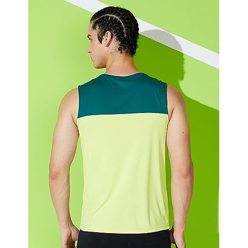 Amazon Brand - Symbol Men's Color Block Regular Fit Sleeveless Sports T-Shirt (Aw17-Sysp-05D_Viridian_Large)