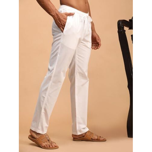 Vastramay Men's White Cotton Pant Style Pyjama