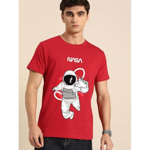 Bewakoof Men's Nasa Printed 100% Cotton T-Shirt - Regular Fit, Round Neck, Half Sleeves