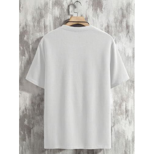 Tagdo Men's Waffle Knitted V Neck Regular Fit Tees (Rf-V-Waffle-2012-White-L)