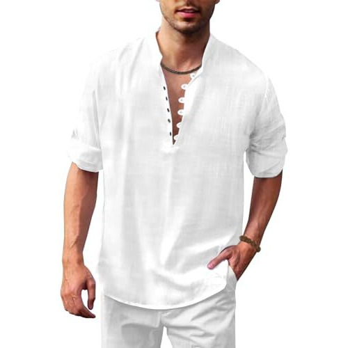 Finivo Fashion Men's Solid Cotton Blend Full Sleeve Regular Fit Straight Kurta Shirt, White, L, Pack Of 1
