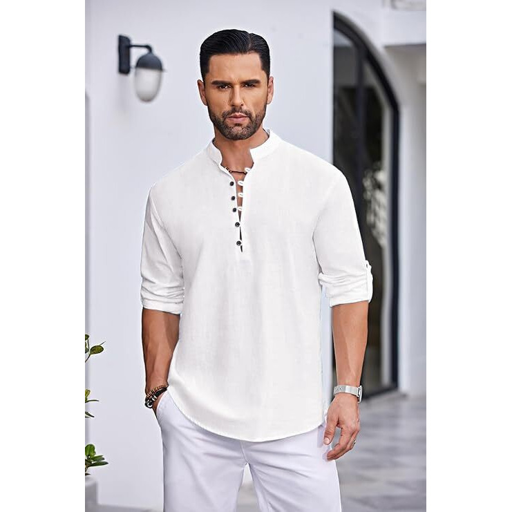 Finivo Fashion Men's Solid Cotton Blend Full Sleeve Regular Fit Straight Kurta Shirt, White, L, Pack Of 1