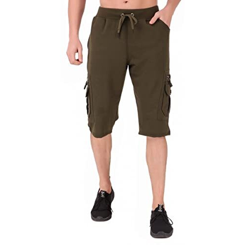 Uzarus Men's Cargo Capri Shorts With 9 Pockets (Xxl, Green)