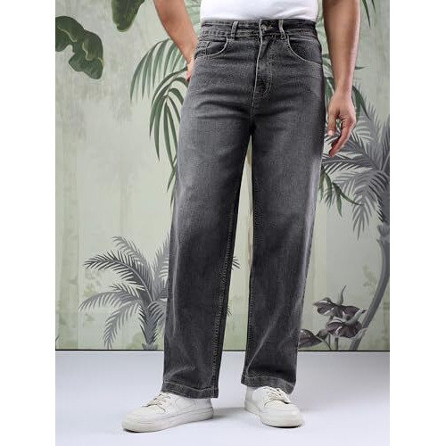 Kotty Men's Solid Regular Fit Mid Distressed Fashionable Trendy Denim Jeans(Black,32)