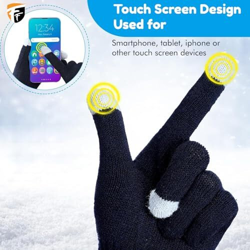 Ff Advance 3 Fingers Touch Screen Unisex Woolen Gloves, Thermal Hand Gloves For Men & Women, Wollen Knitted Winter Gloves For Driving, Texting & Outdoor Activities - Black