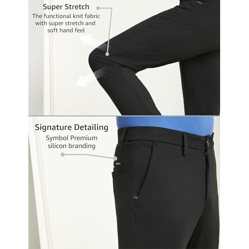 Symbol Premium Men's Mid Rise Slim Fit Stretch Knit Pants - Smart Casual | Flexi Waist (Sp-S24-M-Ct-101_Jet Black_32)