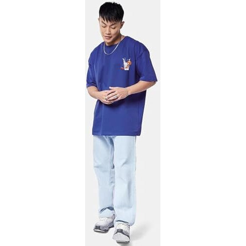 Veirdo Pure Cotton Half Sleeve Round Neck Oversized Fit Graphic Print Royal Blue T-Shirt Men/Boys (Os_V_Glsmlk_Db_L) (Available In From S To 2Xl)