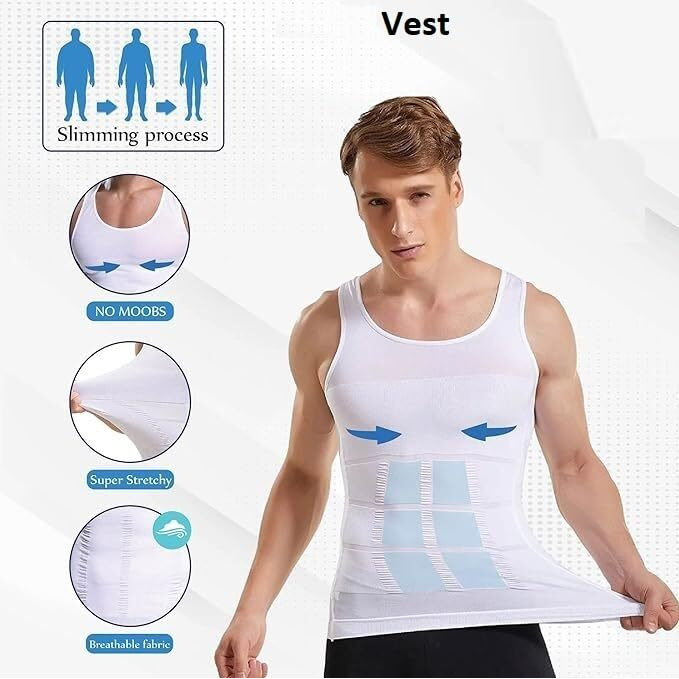 Gulshan Tummy Tucker Slimming Body Shaper Vest For Men - Tummy Control Undershirt, Abs Compression Tank Top, Gym Workout (Men Vest-4) (Size S) (White)