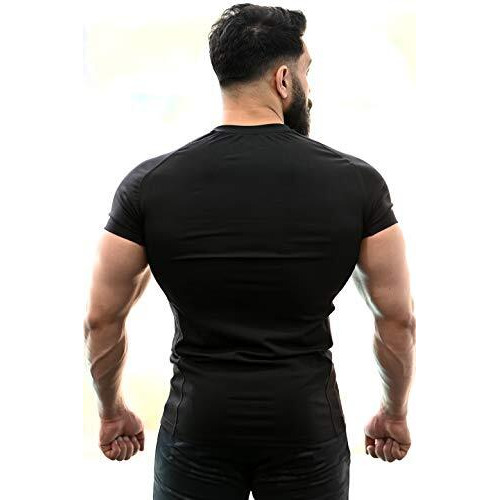 Men's Round Neck Slim Fit Gym Sports T-Shirt (Medium, Black)