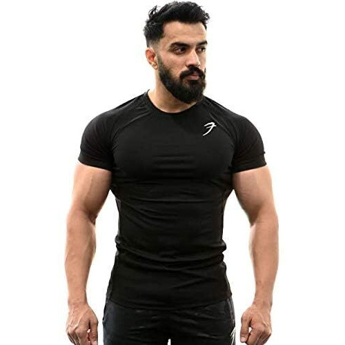 Round Neck Half Sleeves Gym Workout Solid Sports And Gym T-Shirt For Men (Medium, Black)