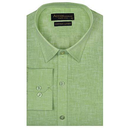 Accox Men's Full/Long Sleeves Formal Regular Fit Cotton Linen Plain Shirt (Gcrfs25_40) Dark Green