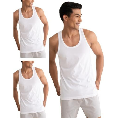 Damensch Men's Neo-Cotton Ribbed Round Neck Vest- Pack Of 2- Cotton White- Large