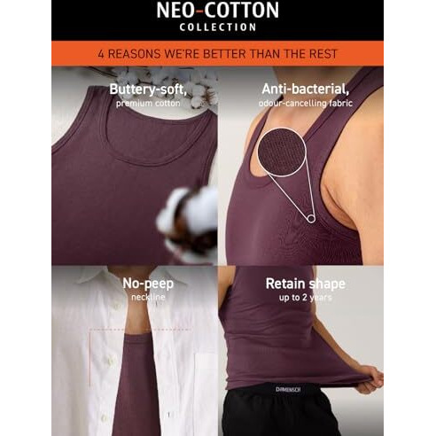Damensch Men's Neo-Cotton Ribbed Round Neck Vest- Pack Of 2- Cotton White- Large