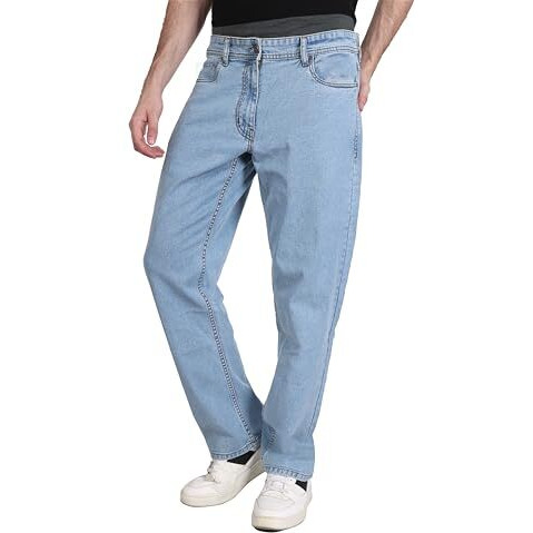 I'sol MenS Loose Baggy Fit Wide Legged Jeans Ice Blue