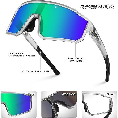 Huvora Polarized Sports Sunglasses For Cricket Cycling Riding Biking Driving | Lightweight Uv Protected Sports Goggles For Men Women Full Frame Anti Glare Stylish Mirrored Sunglasses (Grey)