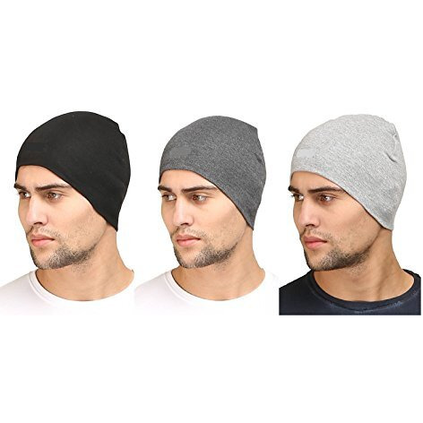 Huntsmans Era Multipurpose Cotton Poly Blend Skull Cap For Men/Helmet Cap/Outdoor Cap/Running Cap(Pack Of 3) (Black Dark Grey And Light (3Qty))