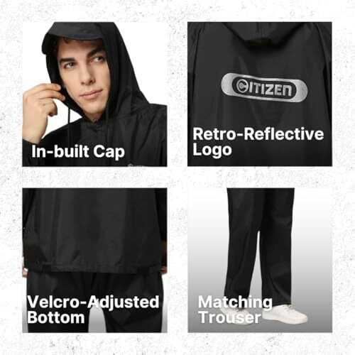 Citizen Explorer Raincoat For Men With Waterproof Pant, Adjustable Inbuilt Hood & Carry Bag | Poly Rubberized Pvc Coated Fabric | Durable & Lightweight Rainsuit (Black, Xl)