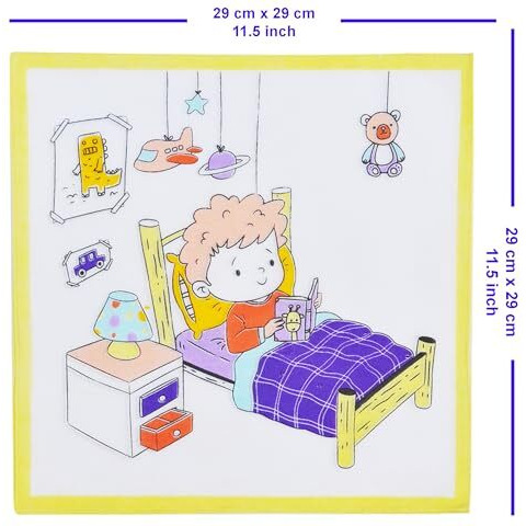 Caruso Italy Kids Cotton Handkerchiefs | Cartoon Printed, 100% Cotton Hankies | Handkerchief For Kids, Boys & Girls, Azo-Free, Everyday Use, Pack Of 9, 2-8 Years, 29X29Cm