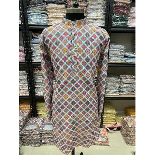 Foxdx Men's Traditional Cotton Floral Printed Only Kurta (Medium, 09 White Chokadi)