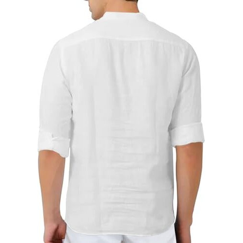 Zombom Men's Cotton Blend Full Sleeve Regular Fit Short Kurta Shirt With Mandarin Collar, Medium, White, Pack Of 1