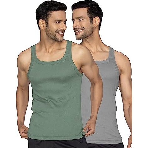 Xyxx Men's Solid Regular (Xy_Cr11_Vest_02_Olive Green+Ash Grey L)