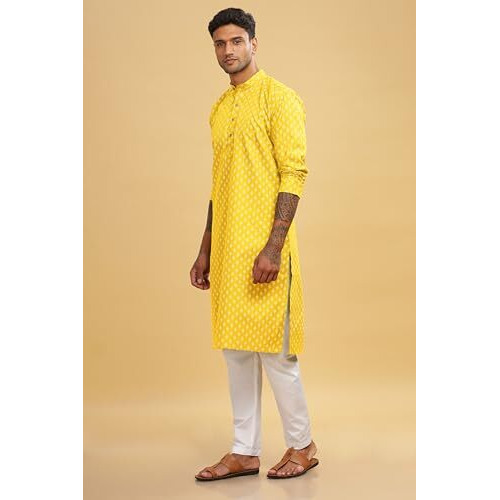 Be Active Men's Ethnic Printed Full Sleeves Kurta || Cotton Kurta For Men || Men Kurta For Wedding || Kurta For Men (C-Rf0060 Kr 2 Xl) Yellow