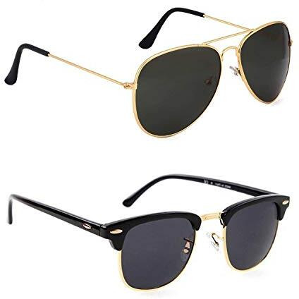 Dervin Aviator And Rectangular Men's And Women's Sunglasses Combo (Black) - Pack Of 2