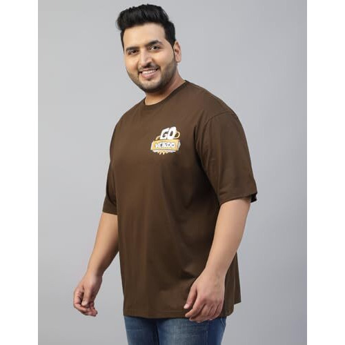 Veirdo 100% Pure Cotton Oversized Fit With Drop Shoulders Latest Pocket Graphic Printed Designs Plus Size T-Shirt For Men (Vd_Ps_Goveirdo_B_5Xl) Brown