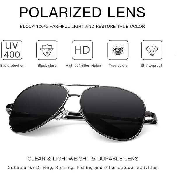 Thedarker Classic Aviator Sunglasses For Men Women Driving Sun Glasses Polarized Lens Uv Blocking Italic Black