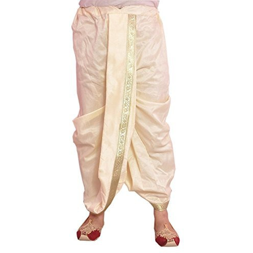Uri And Mackenzie Men's Ethnic Dupion Silk Embroidered Dhoti Pant (Cream, Free Size)