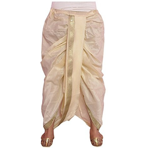 Uri And Mackenzie Men's Ethnic Dupion Silk Embroidered Dhoti Pant (Cream, Free Size)