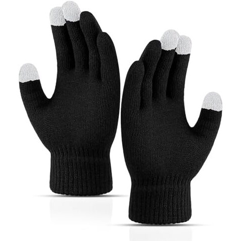 Firstfit Winter Gloves, Woolen Gloves For Men Women, Upgraded Touch Screen Texting Warm Running Gloves With Thermal Soft Knit Lining - Black