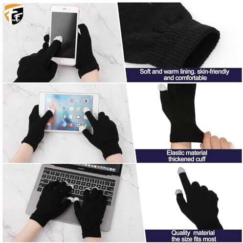 Firstfit Winter Gloves, Woolen Gloves For Men Women, Upgraded Touch Screen Texting Warm Running Gloves With Thermal Soft Knit Lining - Black