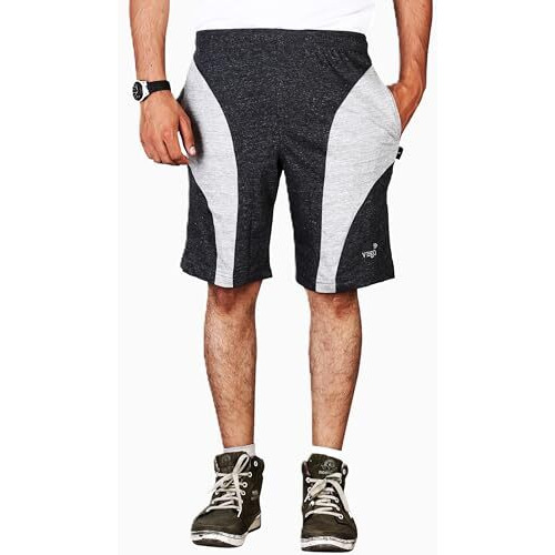 Vego Mens Black Cotton Shorts, Bermuda, Half Pant