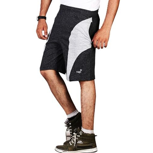Vego Mens Black Cotton Shorts, Bermuda, Half Pant
