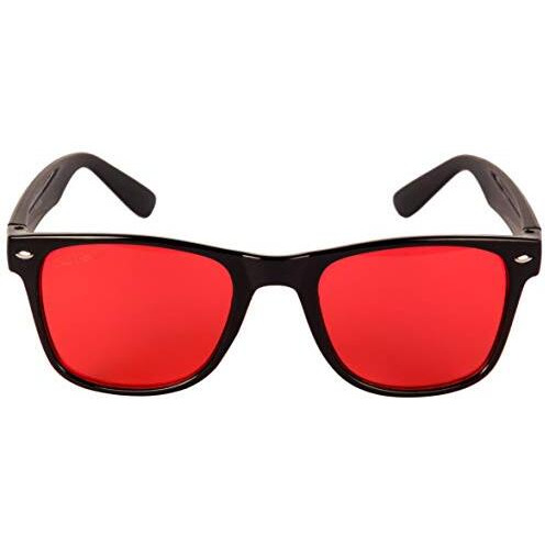 Nuvew Uv Protected Rectangular Unisex Sunglasses - (Red Lens | Black Frame | Medium Size | Nw-82230-22)
