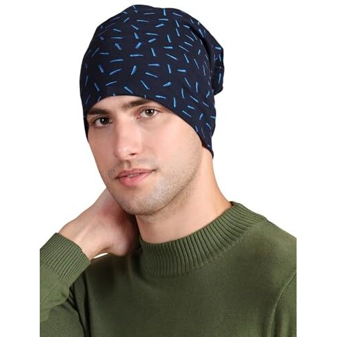 Mack Jonney Men's Scarf (Cap_Prt-No.3-Nvy_01_Navy Blue_Free Size)