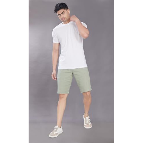 Divisive Men's Relaxed Fit Cotton Linen Shorts (Dsrt5_32_Olive)