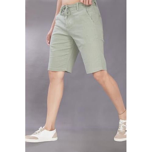 Divisive Men's Relaxed Fit Cotton Linen Shorts (Dsrt5_32_Olive)