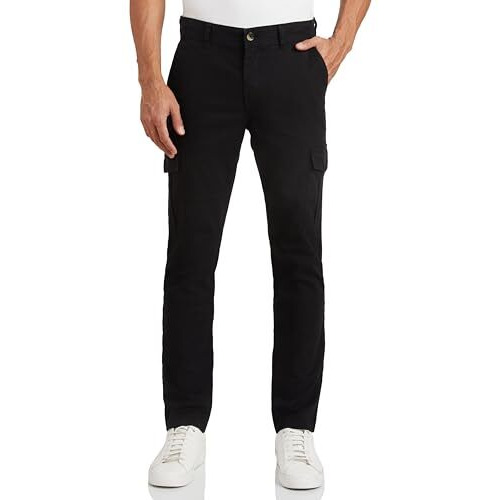 Amazon Brand - Symbol Men's Slim Fit Cotton Cargos (Aw17Trs-07-7_Black_34W X 31L)