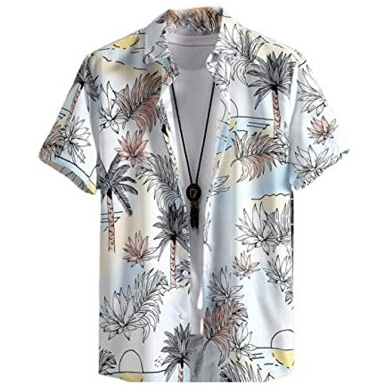 Om Sai Latest Creation Shirt For Men || Rayon Casual Shirt For Men || Hawaii Surf Beach Plam Tree Printed Shirt For Men || Men Stylish Shirt With Short Sleeve || Summer Shirt. (Large, White)