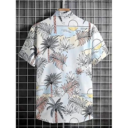 Om Sai Latest Creation Shirt For Men || Rayon Casual Shirt For Men || Hawaii Surf Beach Plam Tree Printed Shirt For Men || Men Stylish Shirt With Short Sleeve || Summer Shirt. (Large, White)