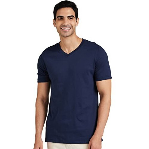 Amazon Brand - Symbol Men's Cotton Solid V-Neck Regular Fit T-Shirt (Available In Plus Size) Iris Navy Xl