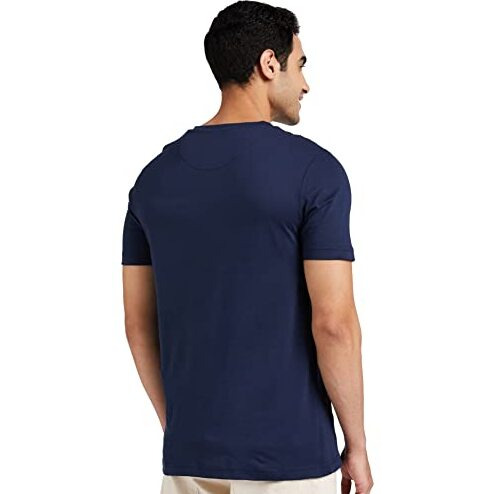Amazon Brand - Symbol Men's Cotton Solid V-Neck Regular Fit T-Shirt (Available In Plus Size) Iris Navy Xl