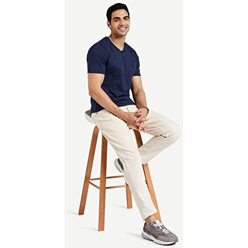 Amazon Brand - Symbol Men's Cotton Solid V-Neck Regular Fit T-Shirt (Available In Plus Size) Iris Navy Xl