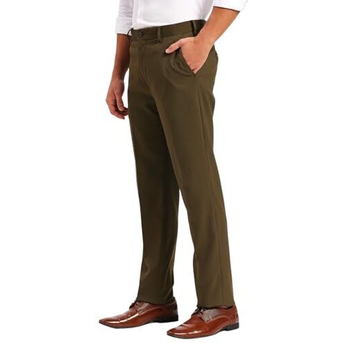 Saintx Men's Stretchable Formal Pants | Classic Flat Front Slant Pocket Trousers (Slim Fit) No Pleat Design | Office Or Party | Fasion Autoflex Waistband Trouser (Saintr01_Olive_34)