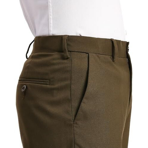 Saintx Men's Stretchable Formal Pants | Classic Flat Front Slant Pocket Trousers (Slim Fit) No Pleat Design | Office Or Party | Fasion Autoflex Waistband Trouser (Saintr01_Olive_34)