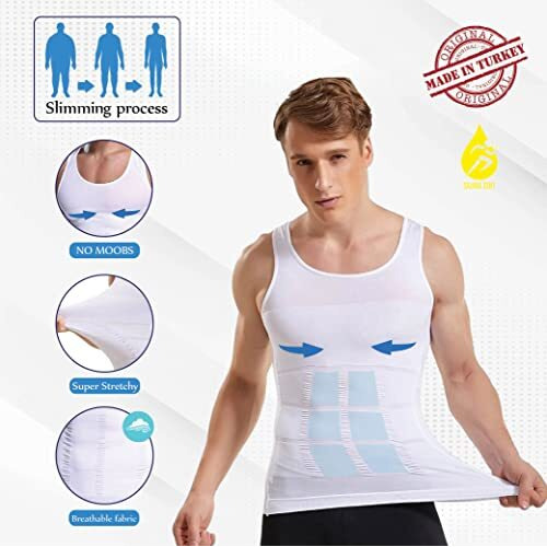 Firstfit Abs Abdomen Compression Slimming Tummy Tucker Vest, Underwear Shapewear Slim Body Shaper For Men - White (Xl)
