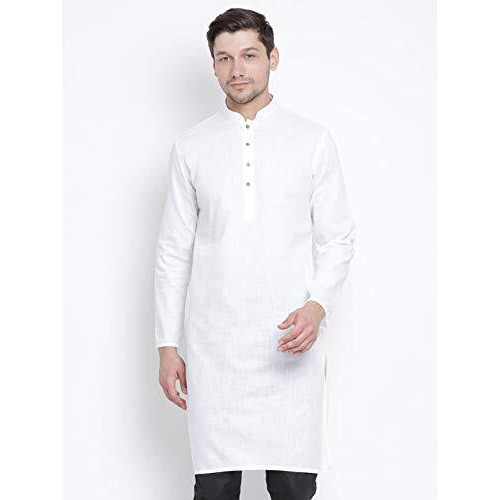 Vastramay Men's White Cotton Linen Blend Kurta  Festive Ethnic Wear For Ethnic & Festive Occasions, Weddings & Special Occasions, Comfortable & Stylish