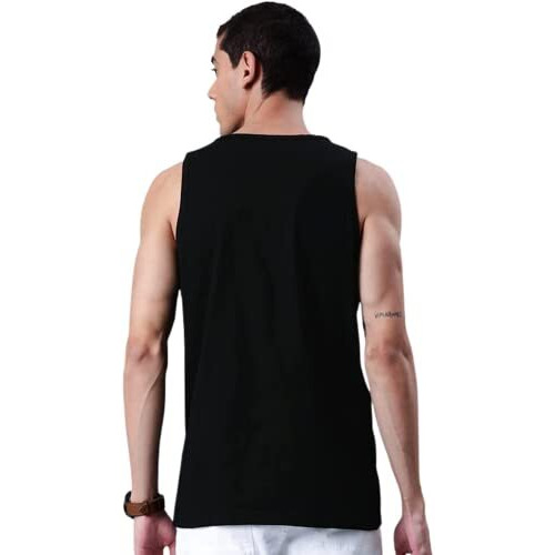 Veirdo Pure Cotton Regular Fit Sleeveless Scoop Neck Black Lion Printed Casual Vest For Men & Boys (Tsh_G4_Lion_Blk)